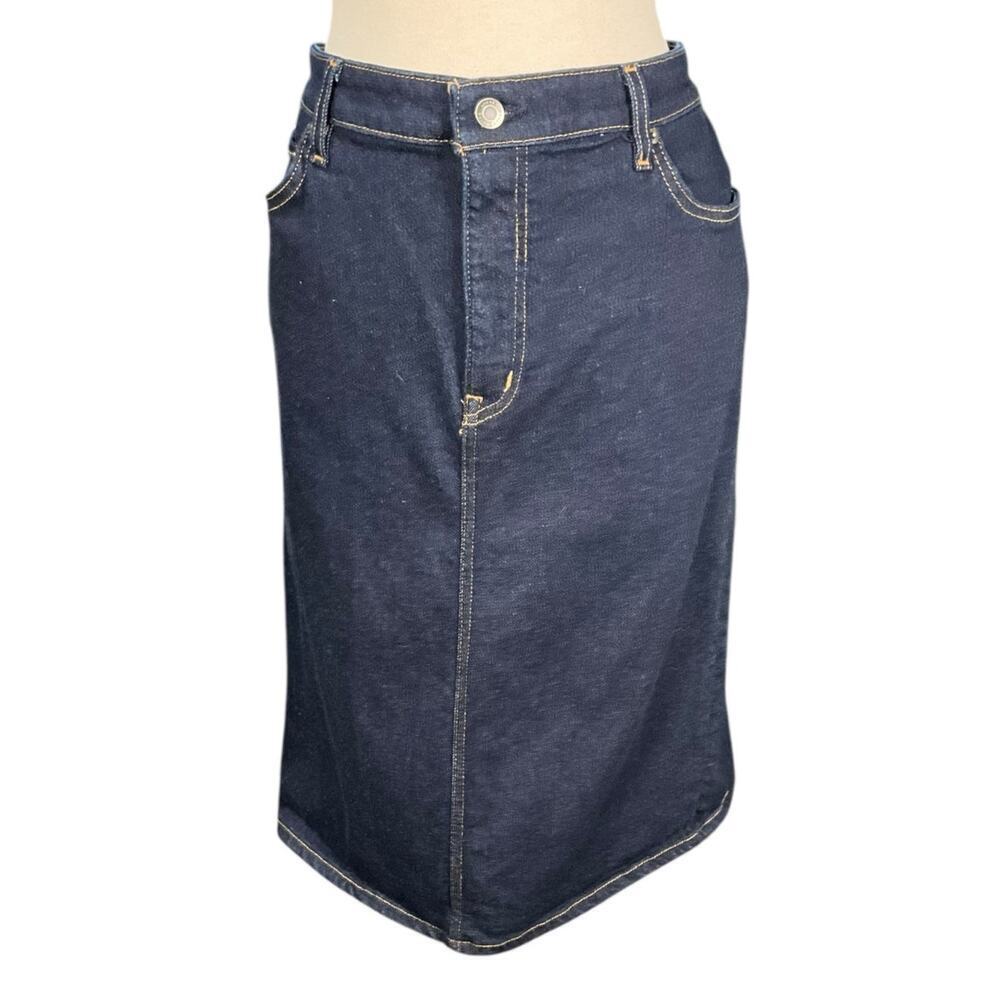 Lauren Ralph Lauren Denim Pencil Skirt Dark Wash Stretch Midi Classic Size 16